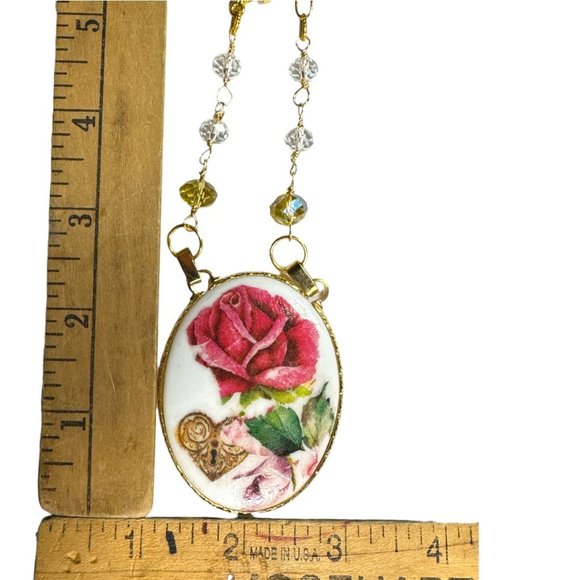 Vintage Ceramic Artisan Pendant Hand Wrapped Sterling Wire & Multifaceted Beads - Picture 10 of 13